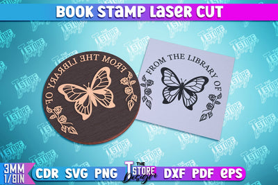 Book Stamp Laser Cut | Ex Libris | Wooden Stamp | Lettered Stamp | CNC File SVG The T Store Design 