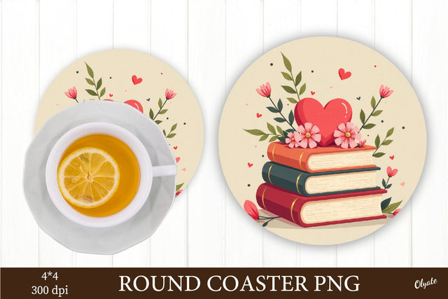 Book Sublimation PNG. Valentine Round Coaster Sublimation Olga Terlyanskaya 