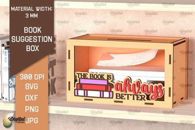Book Suggestion Box Laser Cut. Suggestion Box SVG Design SVG Evgenyia Guschina 