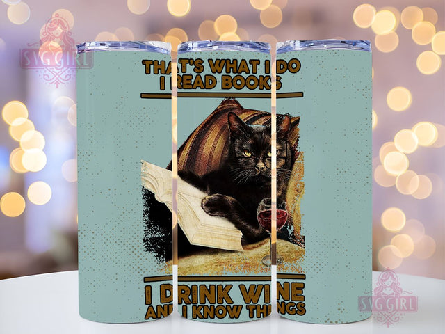 Book Wine Cat 20oz Tumbler Wrap Sublimation Design, Straight Tapered Tumbler Wrap, Cat Reading Book Tumbler Png, Instant Digital Download Sublimation SvggirlplusArt 
