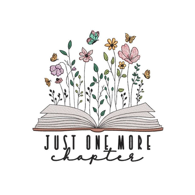 Book with flowers embroidery design, Just one more chapter embroidery, 3 sizes, Instant Download Embroidery/Applique DESIGNS Nino Nadaraia 