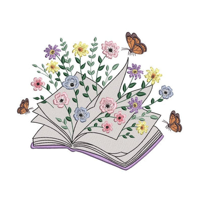 Book with flowers embroidery design, Just one more chapter embroidery, 3 sizes, Instant Download Embroidery/Applique DESIGNS Nino Nadaraia 
