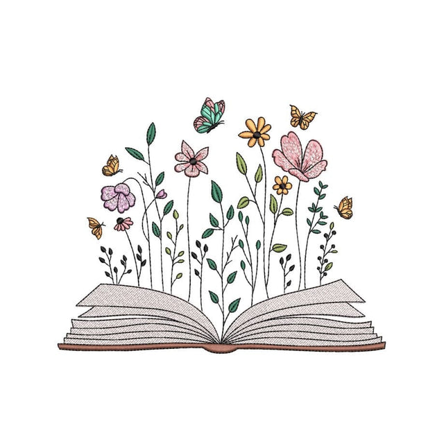 Book with flowers embroidery design, Just one more chapter embroidery, 3 sizes, Instant Download Embroidery/Applique DESIGNS Nino Nadaraia 