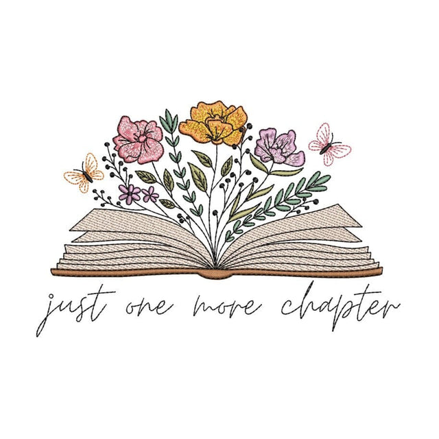 Book with flowers embroidery design, Just one more chapter embroidery, 3 sizes, Instant Download Embroidery/Applique DESIGNS Nino Nadaraia 