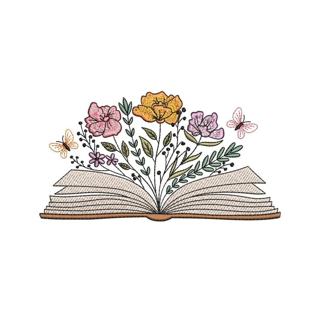 Book with flowers embroidery design, Just one more chapter embroidery, 3 sizes, Instant Download Embroidery/Applique DESIGNS Nino Nadaraia 