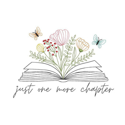 Book with flowers embroidery design, Just one more chapter embroidery, 4 sizes, Instant Download Embroidery/Applique DESIGNS Nino Nadaraia 