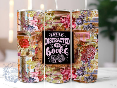 Book Worm 20oz Skinny Tumbler, Easily Distracted By Books Tumbler Png, Straight & Tapered Tumbler Wrap, Instant Digital Download Sublimation ToriDesigns 