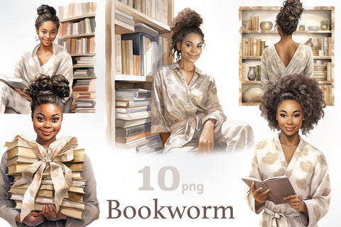 Book Worm Clipart | Library Girl PNG SVG GlamArtZhanna 