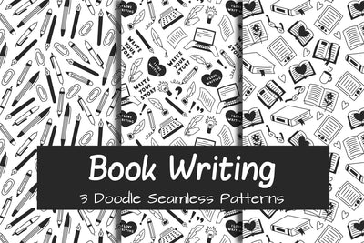 Book Writing Doodle Seamless Patterns JPG PNG EPS Digital Pattern Rin Green 