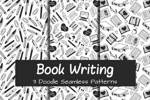 Book Writing Doodle Seamless Patterns JPG PNG EPS Digital Pattern Rin Green 
