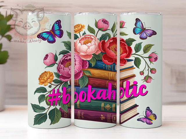 Bookaholic Quote Wrap 20oz Tumbler, #Bookaholic Quote, Reading Wrap, Literary Sublimation Design, 20oz Tumbler Wrap, Sublimation Design PNG, Bibliophile Gift Sublimation Lara' s Designs 