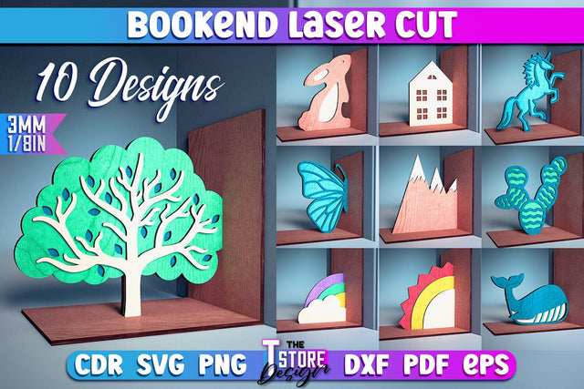 Bookend Laser Cut | Book Laser Cut Design | CNC Files SVG The T Store Design 