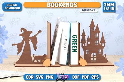 Bookends Laser Cut | Book Stopper | Books Holder | Fairy Tale | The Witch and the Castle | CNC File SVG The T Store Design 