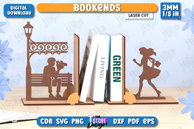 Bookends Laser Cut | Book Stopper | Books Holder | Romantic Design | Date | CNC File SVG The T Store Design 