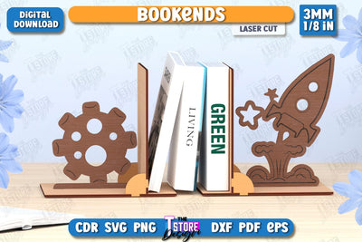 Bookends Laser Cut | Book Stopper | Books Holder | Space | Rocket | CNC File SVG The T Store Design 