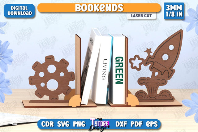Bookends Laser Cut | Book Stopper | Books Holder | Space | Rocket | CNC File SVG The T Store Design 