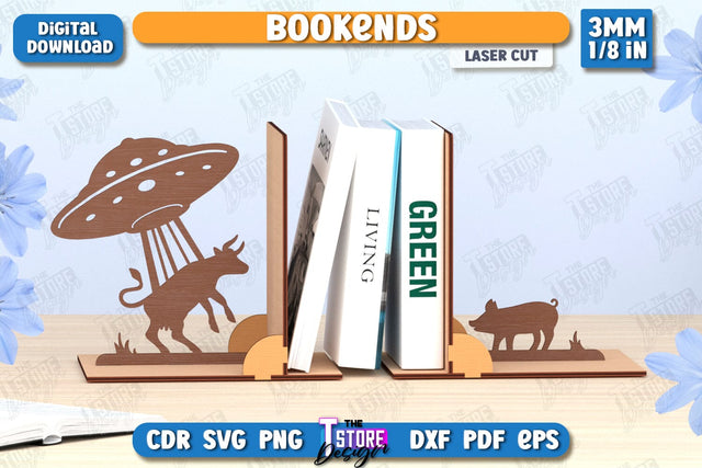 Bookends Laser Cut | Book Stopper | Books Holder | UFO | CNC File SVG The T Store Design 