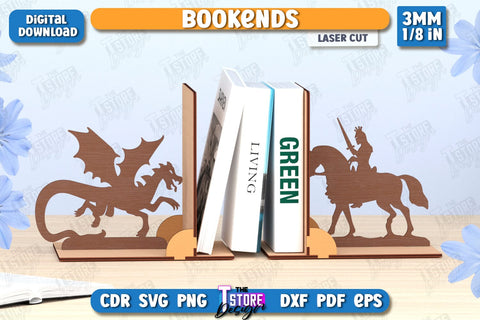 Bookends Laser Cut Bundle | Book Stopper | Books Holder SVG | CNC Files SVG The T Store Design 