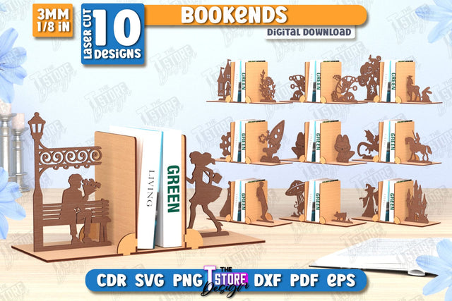 Bookends Laser Cut Bundle | Book Stopper | Books Holder SVG | CNC Files SVG The T Store Design 