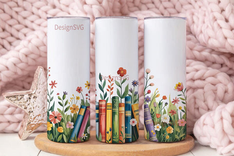 Bookish Blooms 20oz Tumbler Wrap Sublimation DesignSVG 