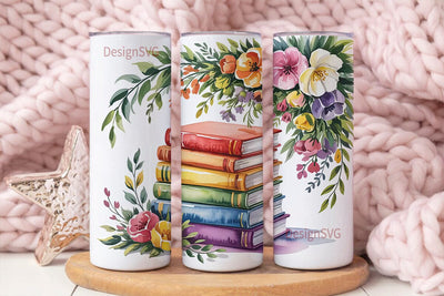 Bookish Blooms 20oz Tumbler Wrap Sublimation DesignSVG 