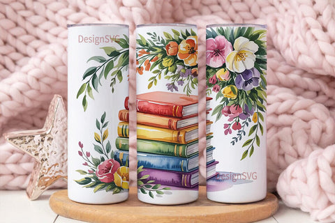 Bookish Blooms 20oz Tumbler Wrap Sublimation DesignSVG 