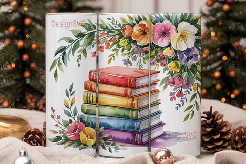 Bookish Blooms 20oz Tumbler Wrap Sublimation DesignSVG 
