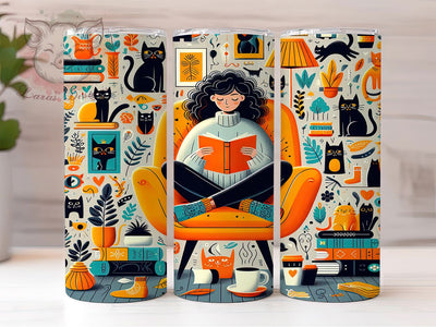 Bookish Cat Lover Tumbler, Reading Books Tumbler, Cute 20oz Wrap, Sublimation Design, Stylish Gift Idea, Fun Cat Wrap, Bookish Cat Tumbler Sublimation Lara' s Designs 