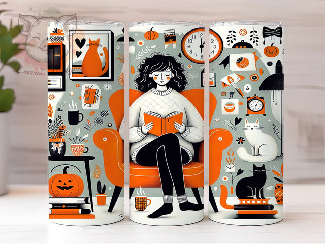 Bookish Cat Lover Tumbler, Reading Books Tumbler, Cute 20oz Wrap, Sublimation Design, Stylish Gift Idea, Fun Cat Wrap, Bookish Cat Tumbler Sublimation Lara' s Designs 