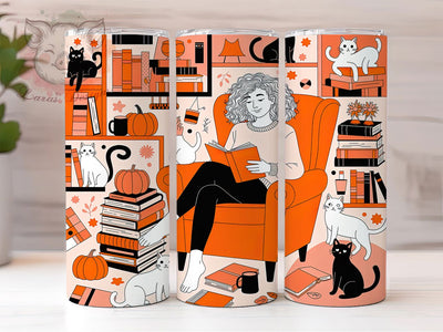 Bookish Cat Lover Tumbler, Reading Books Tumbler, Cute 20oz Wrap, Sublimation Design, Stylish Gift Idea, Fun Cat Wrap, Bookish Cat Tumbler Sublimation Lara' s Designs 