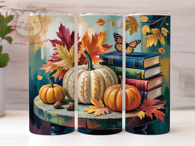 Bookish Cozy Fall Reading Tumbler Wrap, Fall Reading Png, 20oz Skinny Tumbler, Bookish Tumbler Wrap, Sublimation Download, Cozy Autumn Tumbler, Pumpkin Tumbler Design Sublimation Lara' s Designs 