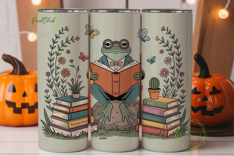 Bookish Frog 20oz Tumbler Wrap Sublimation PixelChick 