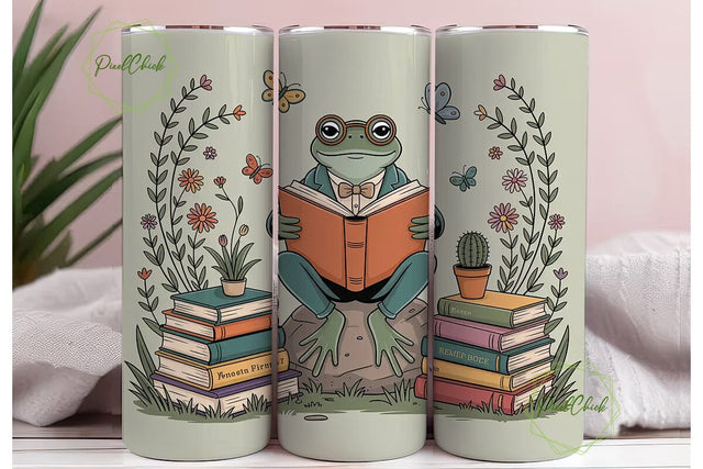 Bookish Frog 20oz Tumbler Wrap Sublimation PixelChick 