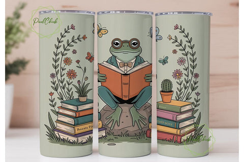 Bookish Frog 20oz Tumbler Wrap Sublimation PixelChick 