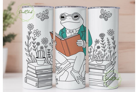 Bookish Frog 20oz Tumbler Wrap Sublimation PixelChick 