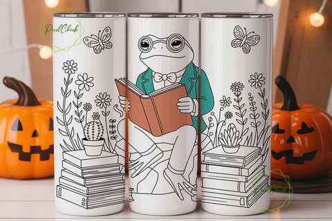 Bookish Frog 20oz Tumbler Wrap Sublimation PixelChick 