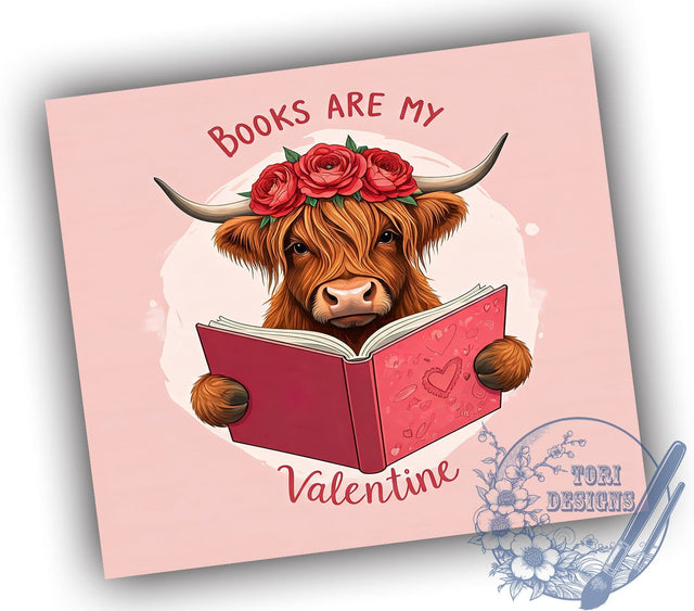 Bookish Highland Cow 20oz Tumbler, Books Valentine Gift, 20oz Sublimation Wrap, Book Lover Tumbler, Literary Cow Design, Cute Cow Drinkware, Reading Gift Idea Sublimation ToriDesigns 