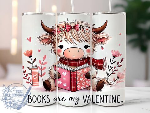 Bookish Highland Cow 20oz Tumbler, Books Valentine Gift, 20oz Sublimation Wrap, Book Lover Tumbler, Literary Cow Design, Cute Cow Drinkware, Reading Gift Idea Sublimation ToriDesigns 