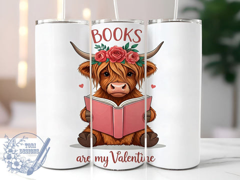 Bookish Highland Cow 20oz Tumbler, Books Valentine Gift, 20oz Sublimation Wrap, Book Lover Tumbler, Literary Cow Design, Cute Cow Drinkware, Reading Gift Idea Sublimation ToriDesigns 