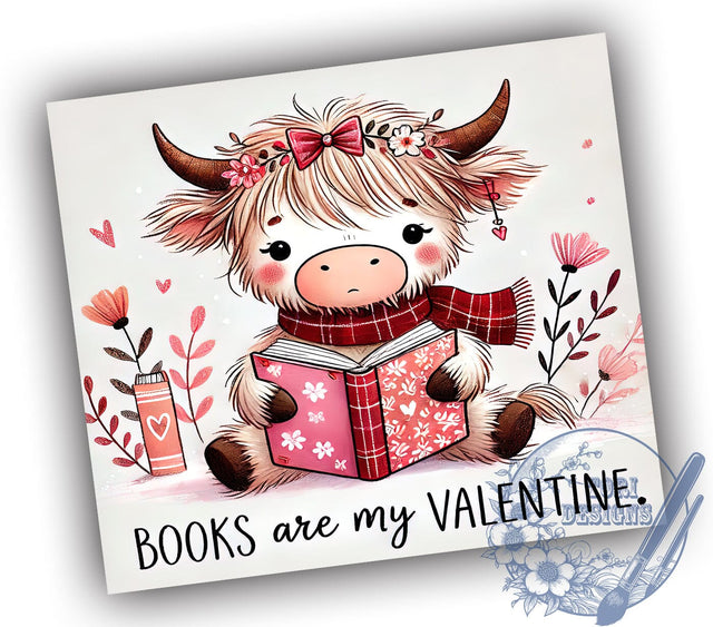 Bookish Highland Cow 20oz Tumbler, Books Valentine Gift, 20oz Sublimation Wrap, Book Lover Tumbler, Literary Cow Design, Cute Cow Drinkware, Reading Gift Idea Sublimation ToriDesigns 