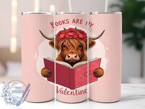 Bookish Highland Cow 20oz Tumbler, Books Valentine Gift, 20oz Sublimation Wrap, Book Lover Tumbler, Literary Cow Design, Cute Cow Drinkware, Reading Gift Idea Sublimation ToriDesigns 