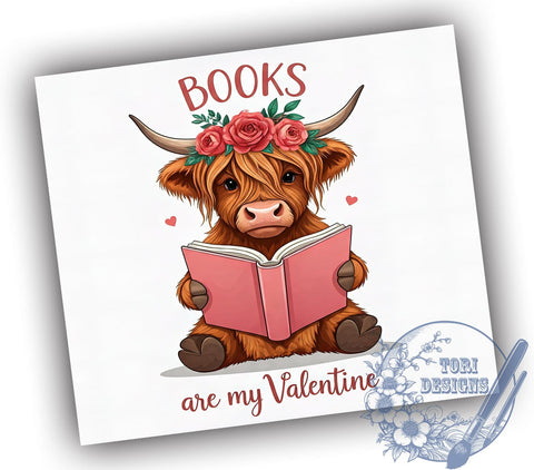 Bookish Highland Cow 20oz Tumbler, Books Valentine Gift, 20oz Sublimation Wrap, Book Lover Tumbler, Literary Cow Design, Cute Cow Drinkware, Reading Gift Idea Sublimation ToriDesigns 