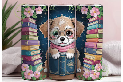 Bookish Puppy 20oz Tumbler Wrap Sublimation PixelChick 