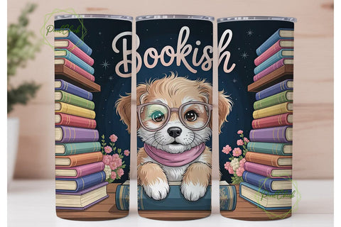 Bookish Puppy 20oz Tumbler Wrap Sublimation PixelChick 