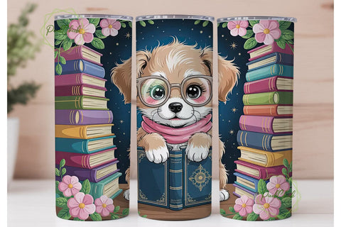 Bookish Puppy 20oz Tumbler Wrap Sublimation PixelChick 