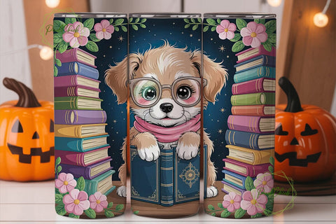 Bookish Puppy 20oz Tumbler Wrap Sublimation PixelChick 