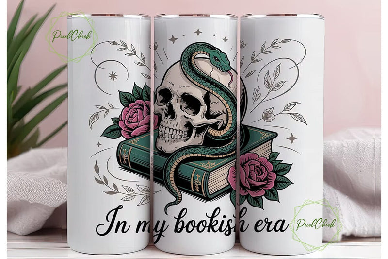 Bookish Skull Tumbler Wrap Sublimation PixelChick 