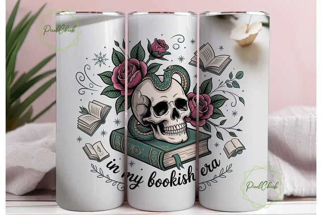 Bookish Skull Tumbler Wrap Sublimation PixelChick 