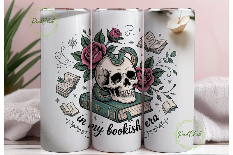 Bookish Skull Tumbler Wrap Sublimation PixelChick 