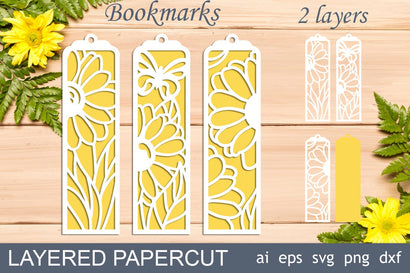 Bookmark with daisy flowers, Bookmark floral svg layered papercut SVG AnastasiyaArtDesign 